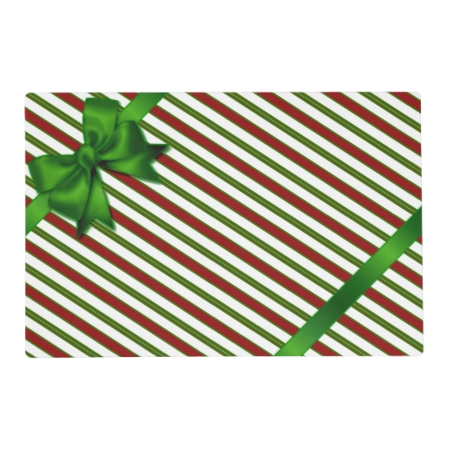 Holiday Red White & Green Candy Cane Stripe Placemat