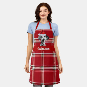 Holiday Red White Plaid Dalmatian Dog Christmas Apron