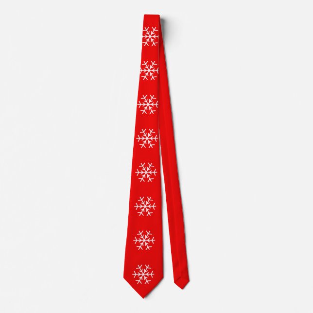 Holiday Red White Snowflakes Christmas Season Neck Tie (Front)