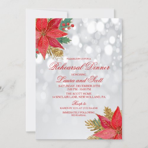 Holiday Rehearsal Dinner Poinsettia Invitation