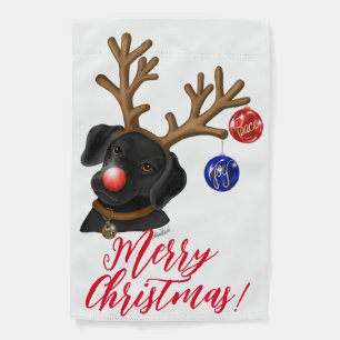 Holiday Reindeer Black Lab Garden Flag