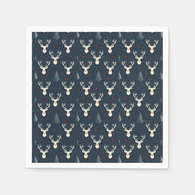 Holiday Reindeer, Christmas Tree, Snowflake Napkins (Front)