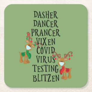 Holiday Reindeer Covid 2020 Funny Christmas Square Paper Coaster