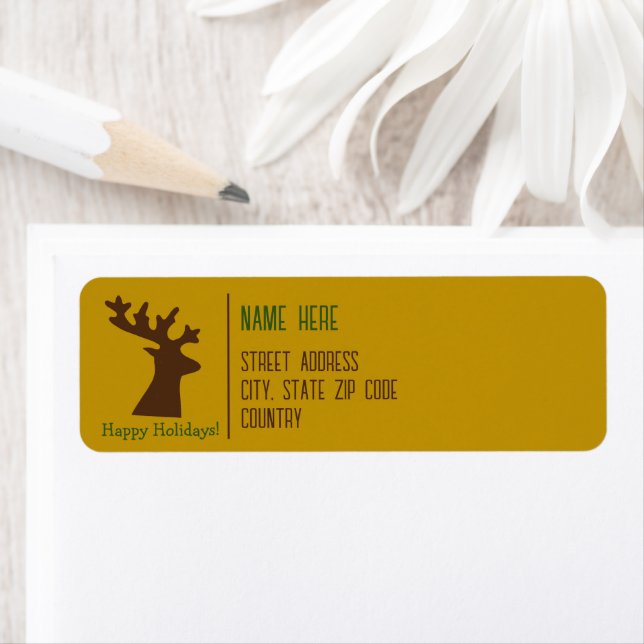 Holiday Reindeer Head Bronze Green Gold Template Label (Insitu)