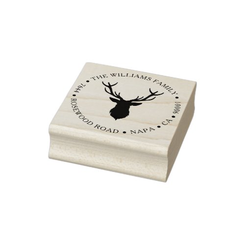 Holiday Reindeer Head Personalized Return Address Rubber Stamp