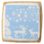 Holiday Reindeer in Blue Square Shortbread Cookie (Front)