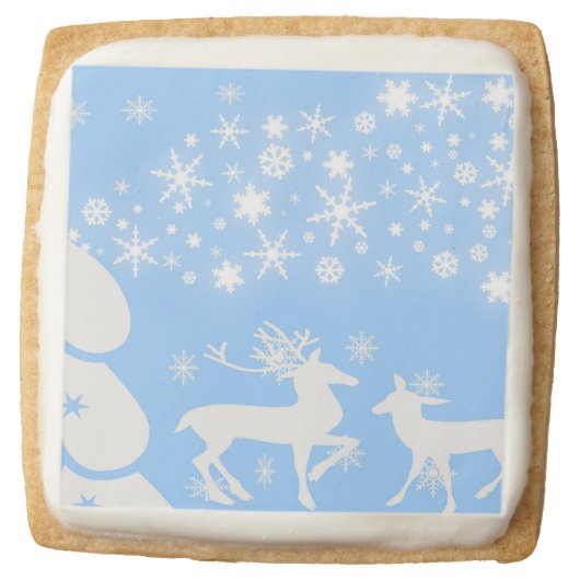 Holiday Reindeer in Blue Square Shortbread Cookie (Front)