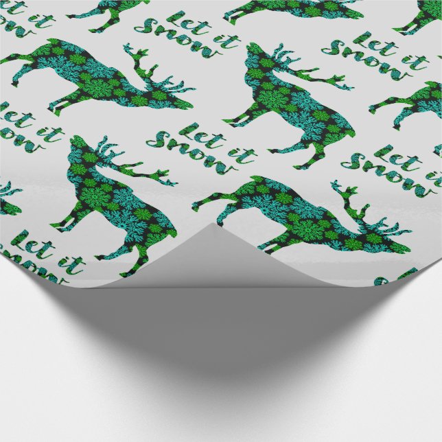 Holiday Reindeer Let It Snow Pattern Wrapping Paper (Corner)