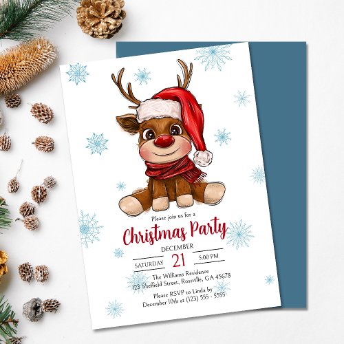 Holiday Reindeer Merry Christmas Party Invitation