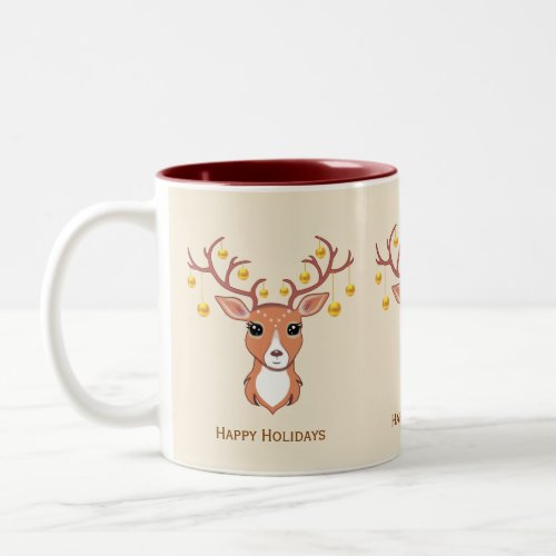Holiday Reindeer Ornamented with Christmas Balls Two_Tone Coffee Mug