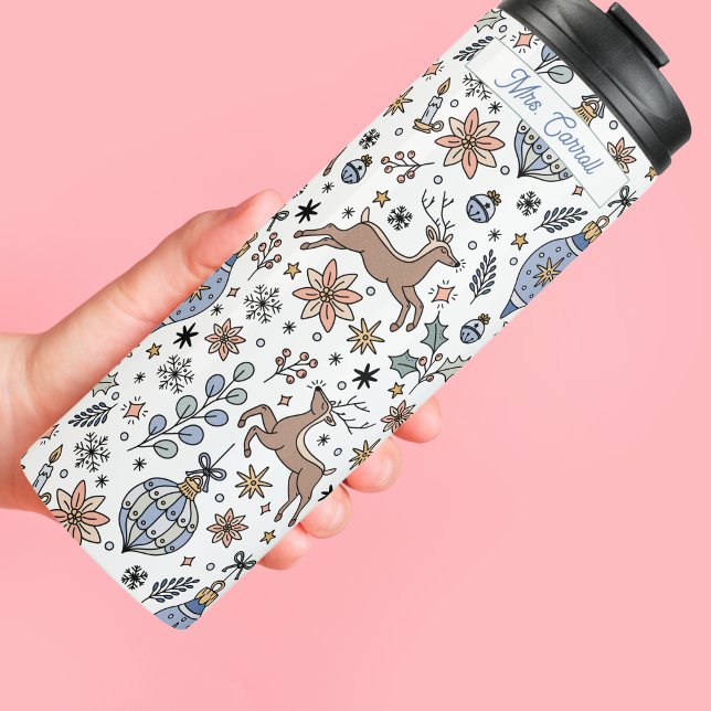 Holiday Reindeer Pattern Teachers Gift Thermal Tumbler (Creator Uploaded)
