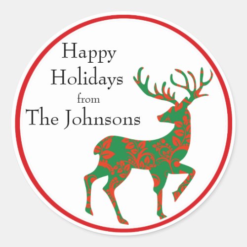 Holiday Reindeer Personalized Classic Round Sticker