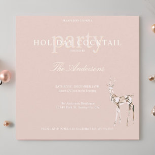 Holiday Reindeer Pink Christmas Cocktail Party Invitation