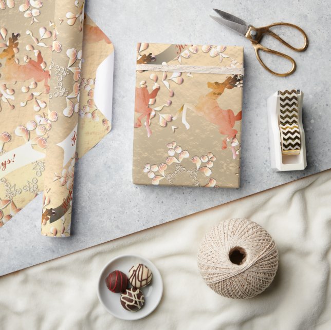 Holiday Reindeer Snowflakes on Rose Gold Wrapping  Paper (Crafts)
