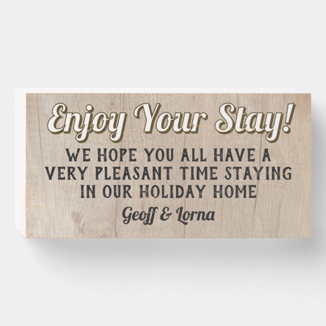 Holiday rental home message. Welcome Guests Wooden Box Sign (Front Horizontal)