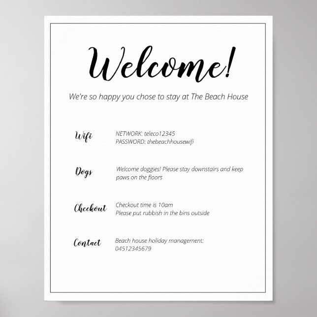 Holiday Rental Welcome Sign - Beach Vacation Homes (Front)