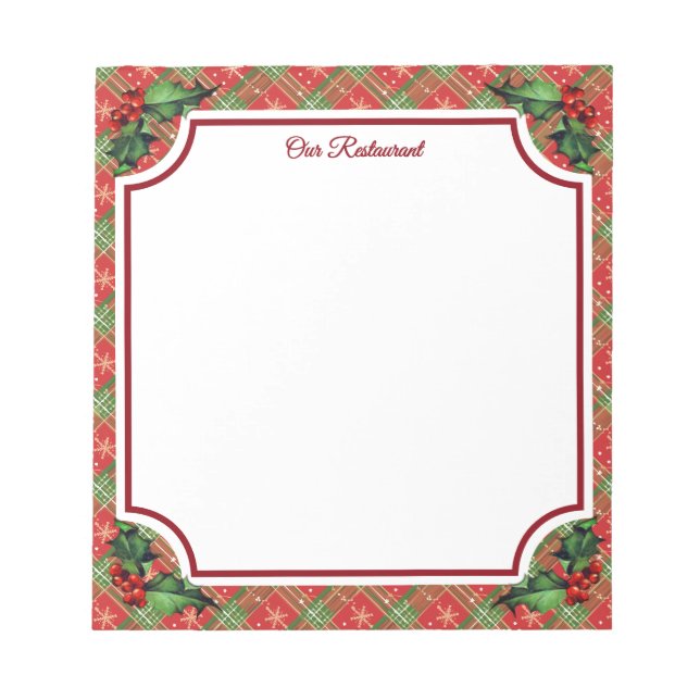 Holiday Restaurant Red Plaid Notepad (Front)