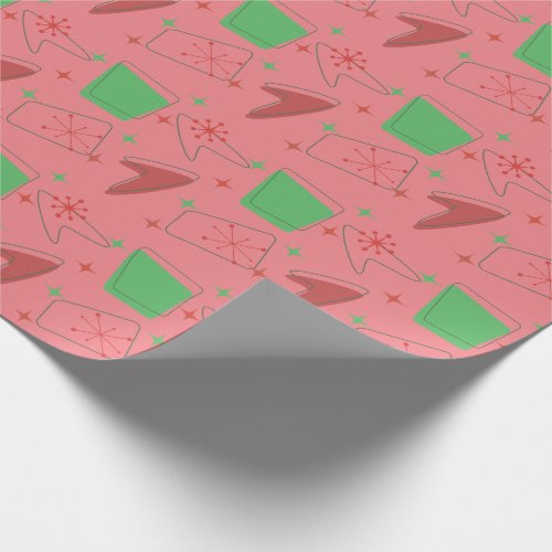 Holiday Retro Atomic Pattern in Salmon Pink Wrapping Paper