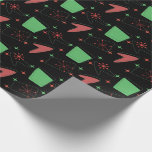 Holiday Retro Atomic Pattern on Black Wrapping Paper