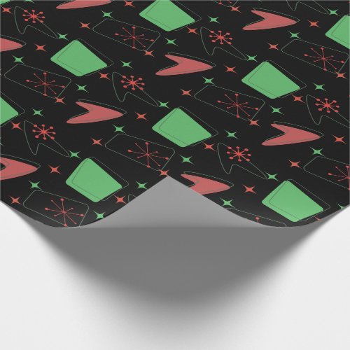 Holiday Retro Atomic Pattern on Black Wrapping Paper