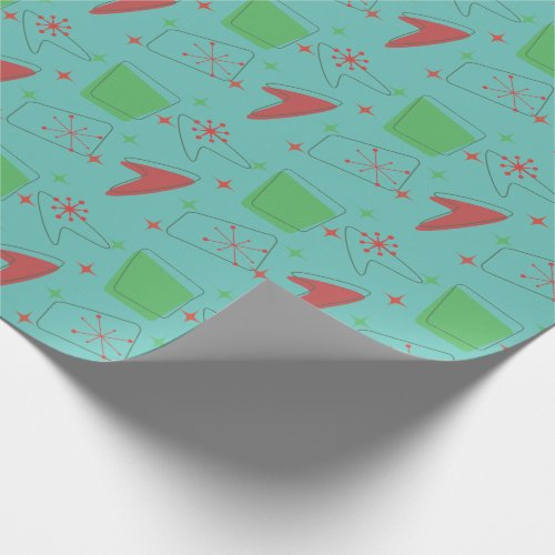 Holiday Retro Atomic Pattern on Teal Wrapping Paper