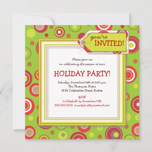 Holiday Retro Red &amp; Green Polka Dot Party Custom Invitations