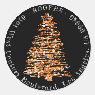 Holiday Return Address Copper RSVP Christmas Tree Classic Round Sticker