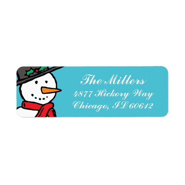 Holiday Return Address Labels: Snowman Turquoise Label (Front)
