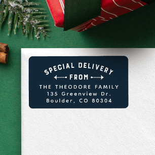 Holiday return address special delivery navy blue label