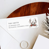 Holiday Return Address Watercolor Stag Greenery