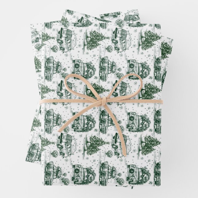 Holiday Road Trip Christmas Gift Bag | green Wrapping Paper Sheets (In situ)