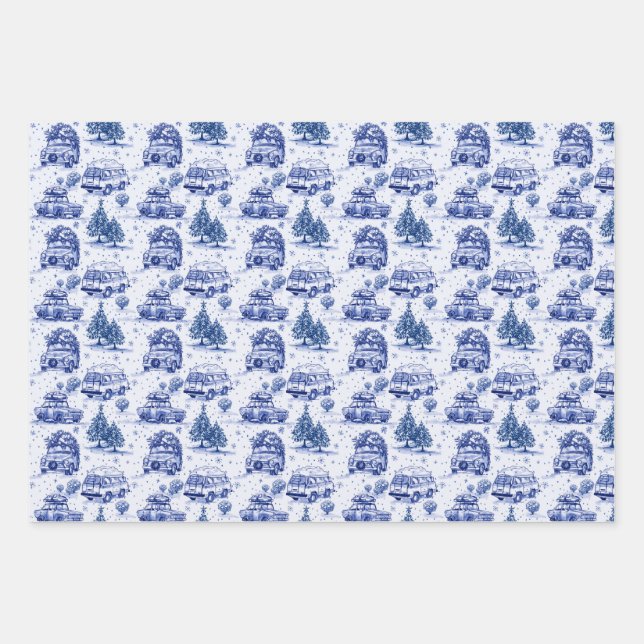 Holiday Road Trip Christmas Wrapping | 3 color Paper Sheets (Front)