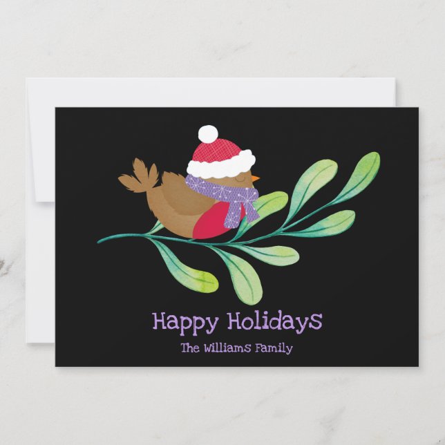 Holiday  Robin On a Branch Flat Holiday Card (Front)