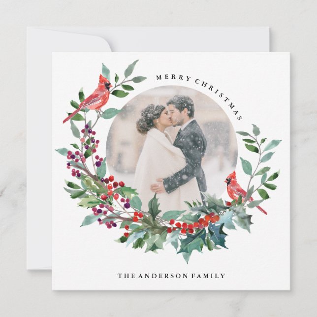 Holiday Robin Wreath Photo Card (Front)