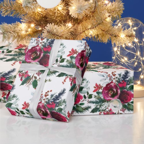 Holiday Rose and Pine Pattern Wrapping Paper