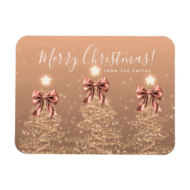 Holiday Rose Gold Christmas Trees Greeting  Magnet (Horizontal)
