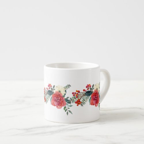 Holiday Roses and Spruce Festoon Espresso Cup