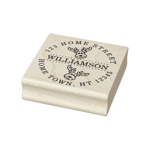 Holiday Rudolph Circular Return Address Rubber Stamp