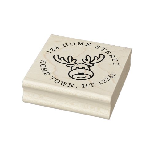 Holiday Rudolph Circular Return Address Rubber Stamp