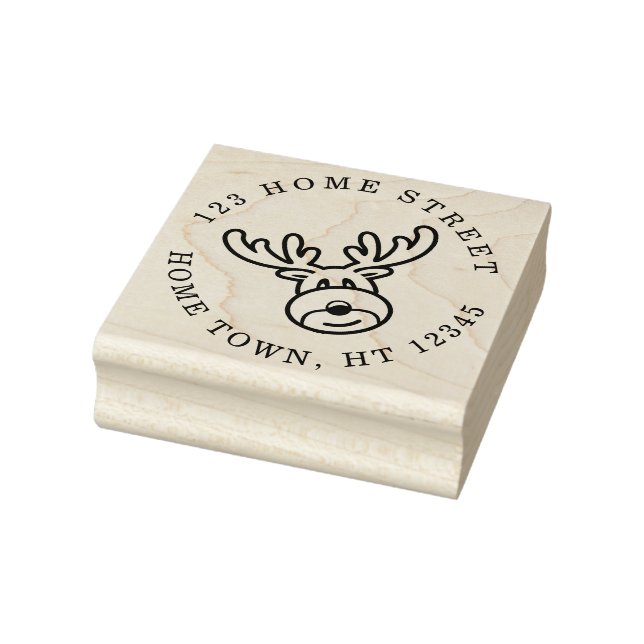 Holiday Rudolph Circular Return Address Rubber Stamp (Stamp)