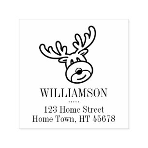 Holiday Rudolph Square Return Address Self-inking Stamp