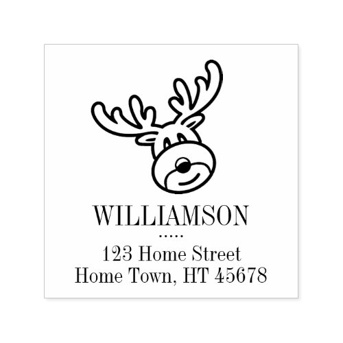 Holiday Rudolph Square Return Address Self_inking Stamp