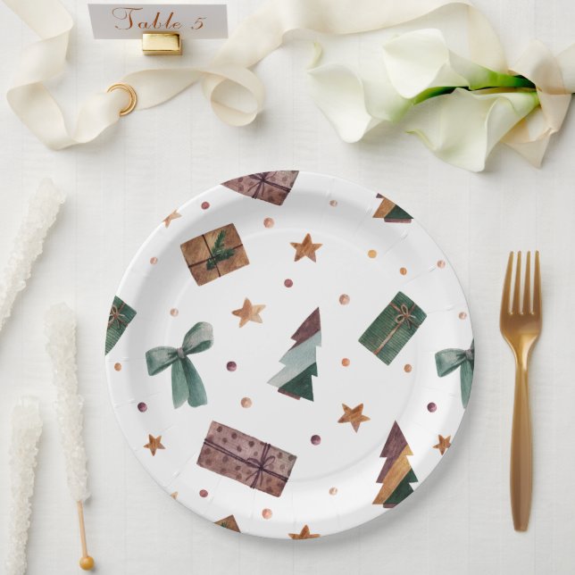 Holiday Rustic Christmas Tree Paper Plates (Wedding)