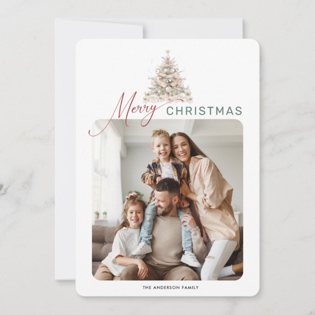 Holiday Rustic Evergreen Message Photo Christmas Card (Front)