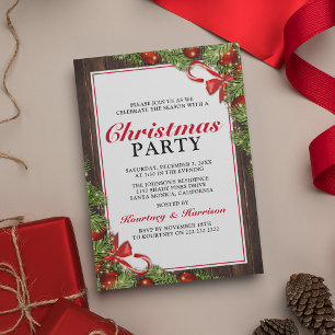 Holiday Rustic Pine Christmas Party Invitation