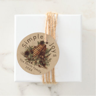 Holiday Rustic Round Sticker - Simple Joys Favor Tags