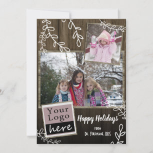 Holiday Rustic Wood and Vine Photo and Logo Card