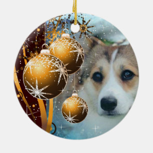 Holiday Sable Corgi Ceramic Ornament