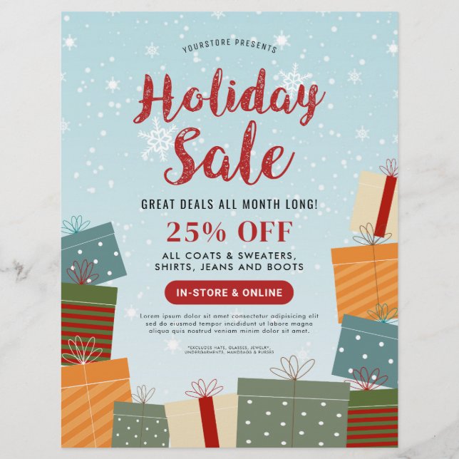 Holiday Sale Snowflakes and Presents Business Flyer (Front)