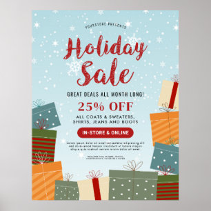 Holiday Sale Snowflakes and Presents Business Poster